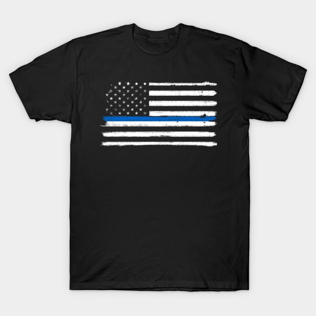 Thin Blue Line American Flag Proud Police Family T-Shirt by merchlovers